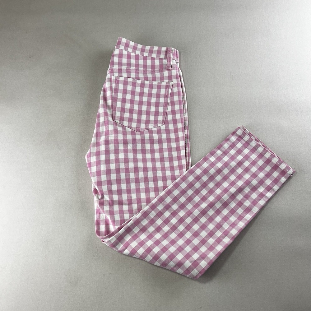J. Crew Pink and White Gingham Straight Leg Pants